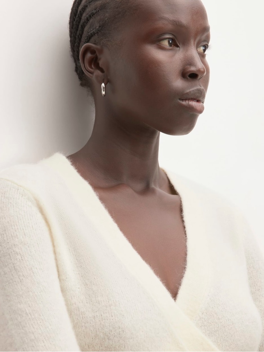 Everlane Alpaca Wrap Cream Wrap V-Neck Tie-Waist Sweater - Picture 4 of 11